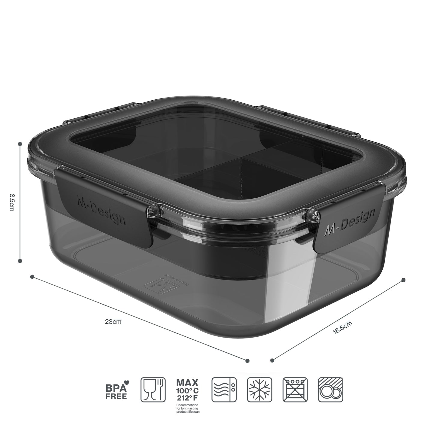 جديد -Fresco™ لانش بوكس - اسود دخانى