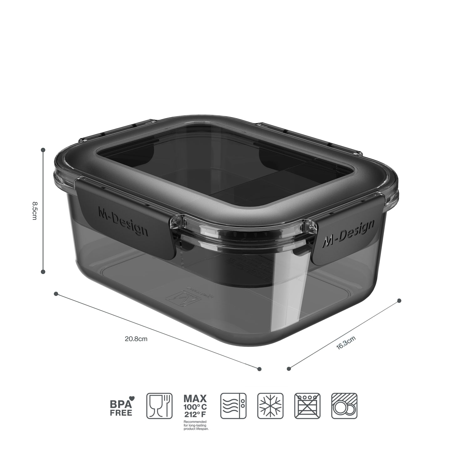 جديد -Fresco™ لانش بوكس - اسود دخانى