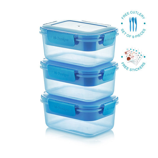 Three pcs |  1100ml Fresco Lunch Box + Free Cutlery 9 pc. + Free Stickers