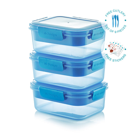 Three pcs | 1600ml Fresco Lunch Box + Free Cutlery 9 pc. + Free Stickers