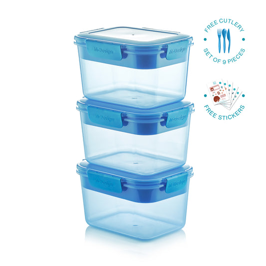 Three pcs | 2300ml Fresco Lunch Box + Free Cutlery 9 pc. + Free Stickers
