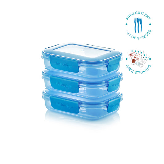 Three pcs | 600ml Set Fresco Lunch Box + Free Cutlery  9 pc. + Free Stickers